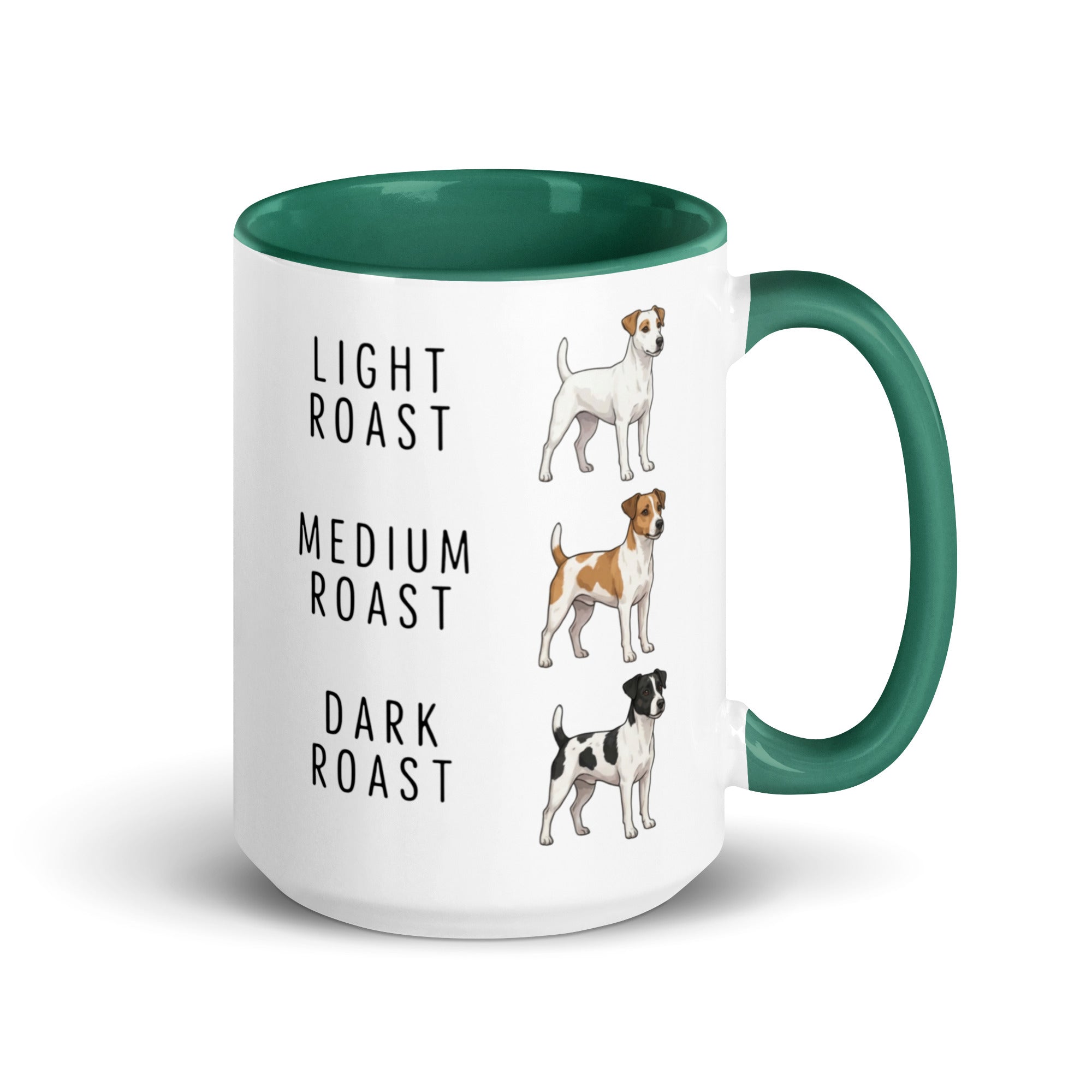 Jack Russell Terrier Coffee Roast Mug . Dark green 15 oz