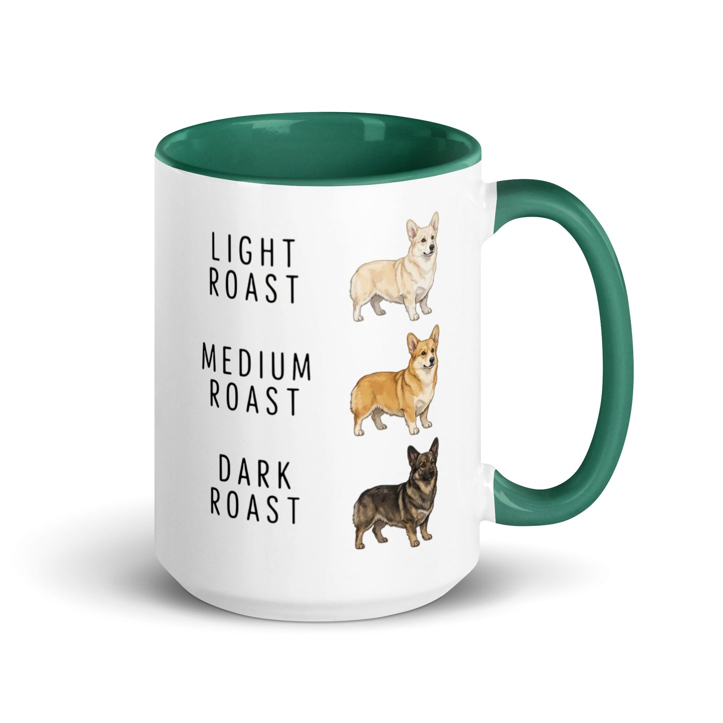Corgi Coffee Roast Mug . Dark green 15 oz
