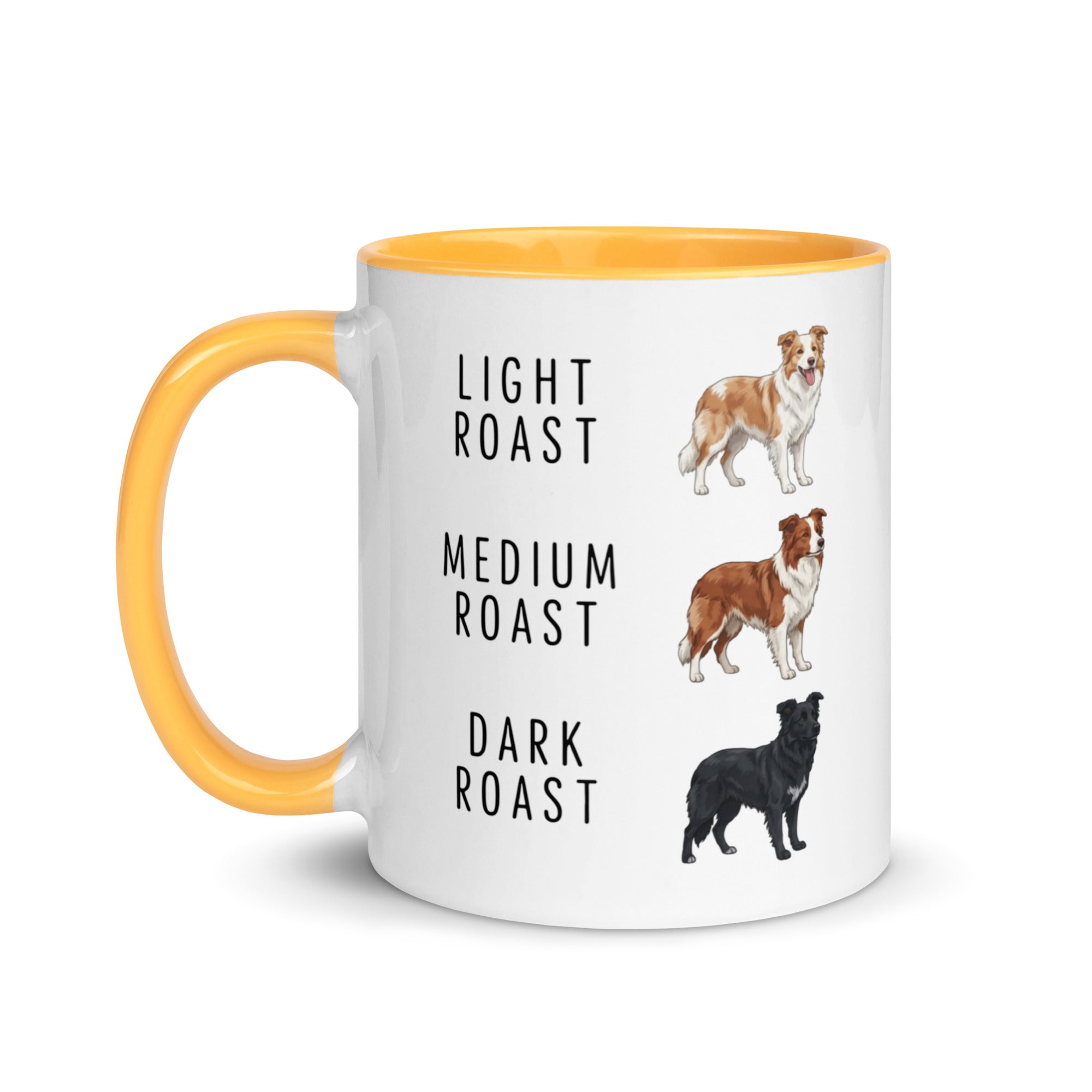 Border Collie Coffee Roast Mug . Golden Yellow 11 oz