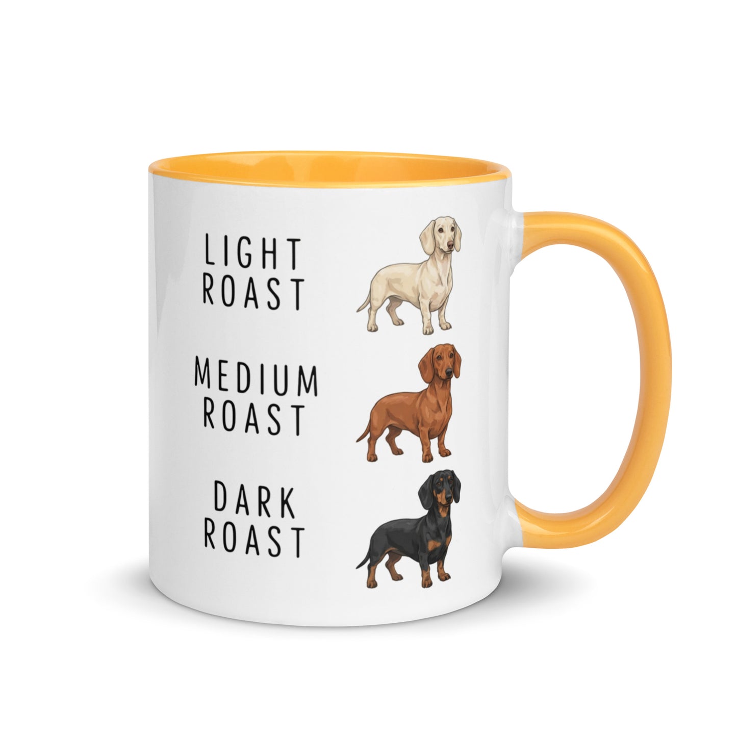 Dachshund Coffee Roast Mug . Golden Yellow 11 oz
