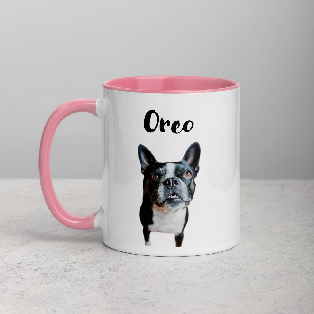 Custom Dog Mug Using Boston Terrier Photo(s) + Name(s) - Mug with Color Inside