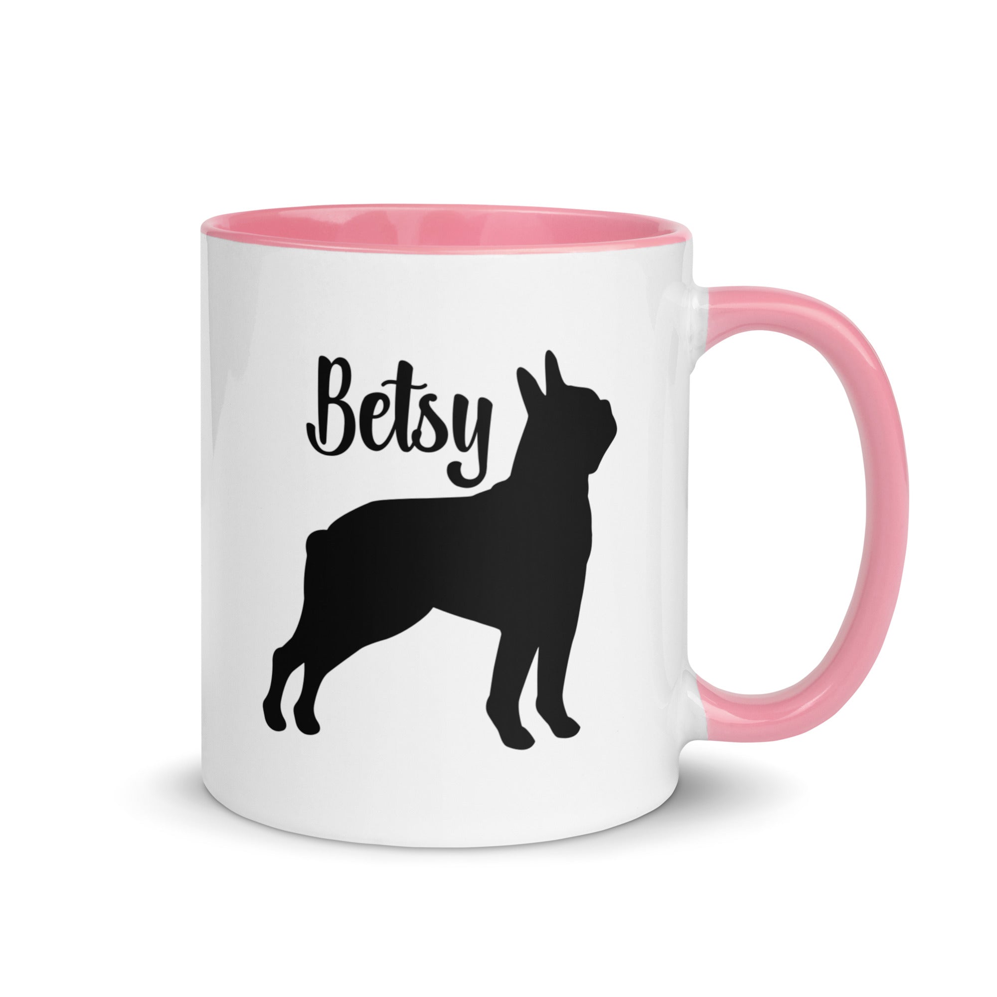Custom Name with Boston Terrier Silhouette Mug with Color Inside
