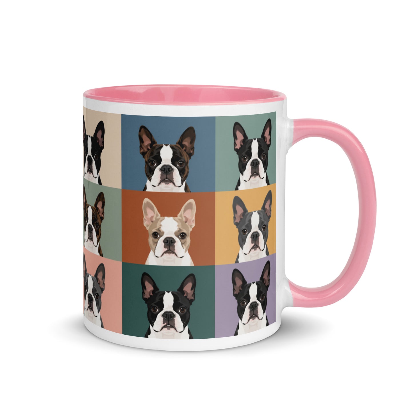 Pop Art Style Colored Boston Terriers Modern Tiles Pattern Mug . Pink 11 oz