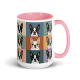 Pop Art Style Colored Boston Terriers Modern Tiles Pattern Mug . Pink 15 oz