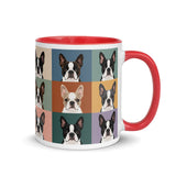 Pop Art Style Colored Boston Terriers Modern Tiles Pattern Mug . Red 11 oz