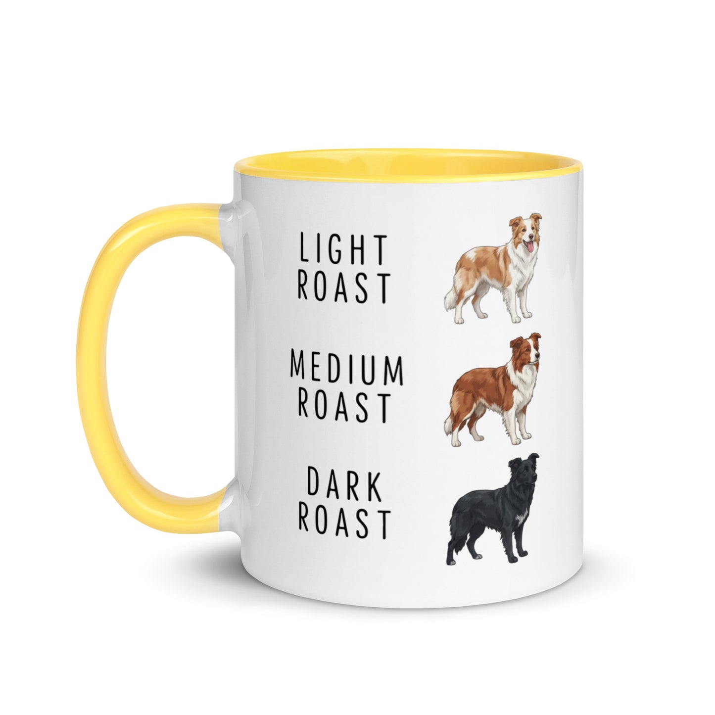 Border Collie Coffee Roast Mug . Yellow 11 oz