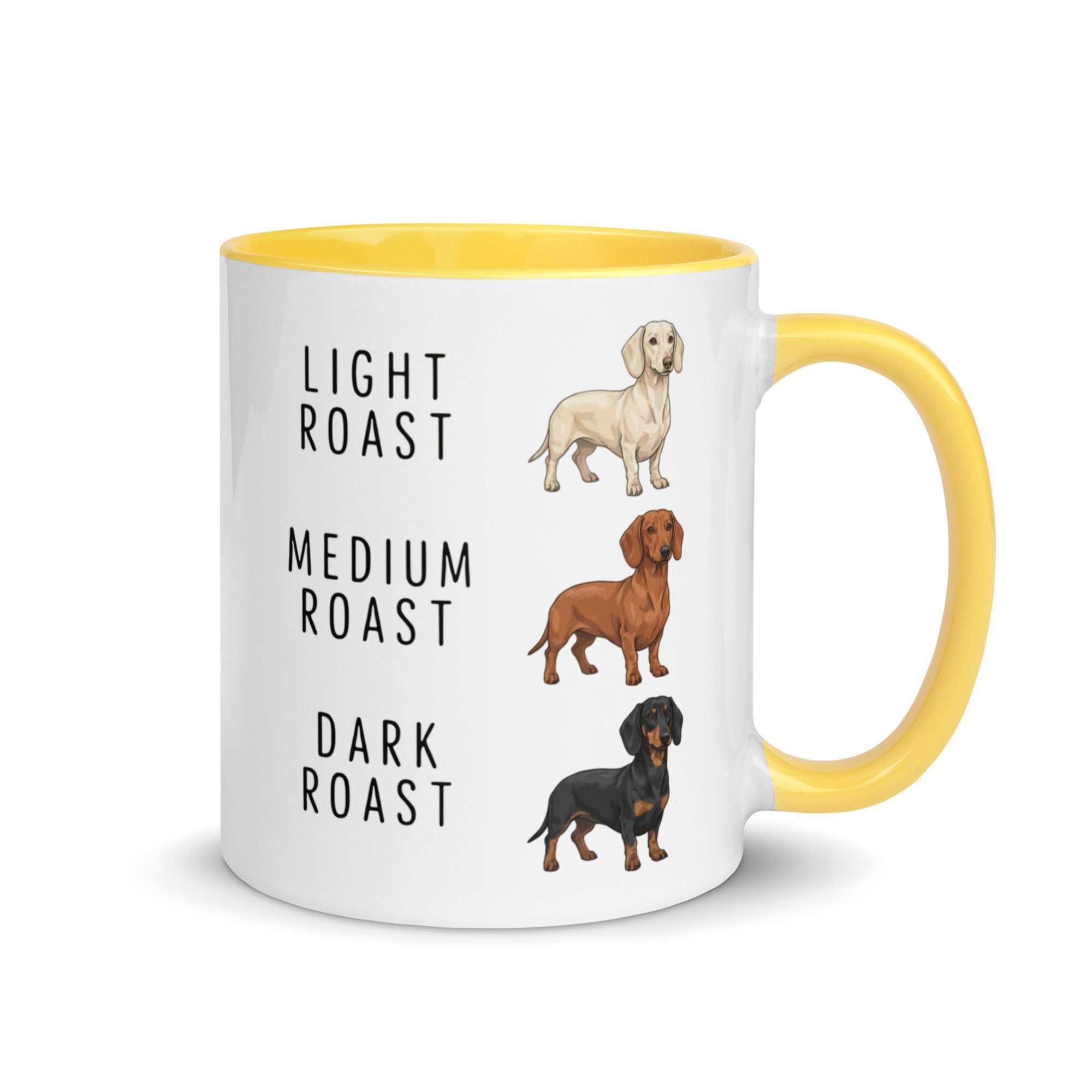 Dachshund Coffee Roast Mug . Yellow 11 oz