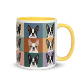 Pop Art Style Colored Boston Terriers Modern Tiles Pattern Mug . Yellow 11 oz