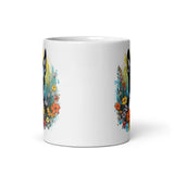 Boston Terrier Surrounded By Flowers White Glossy Mug