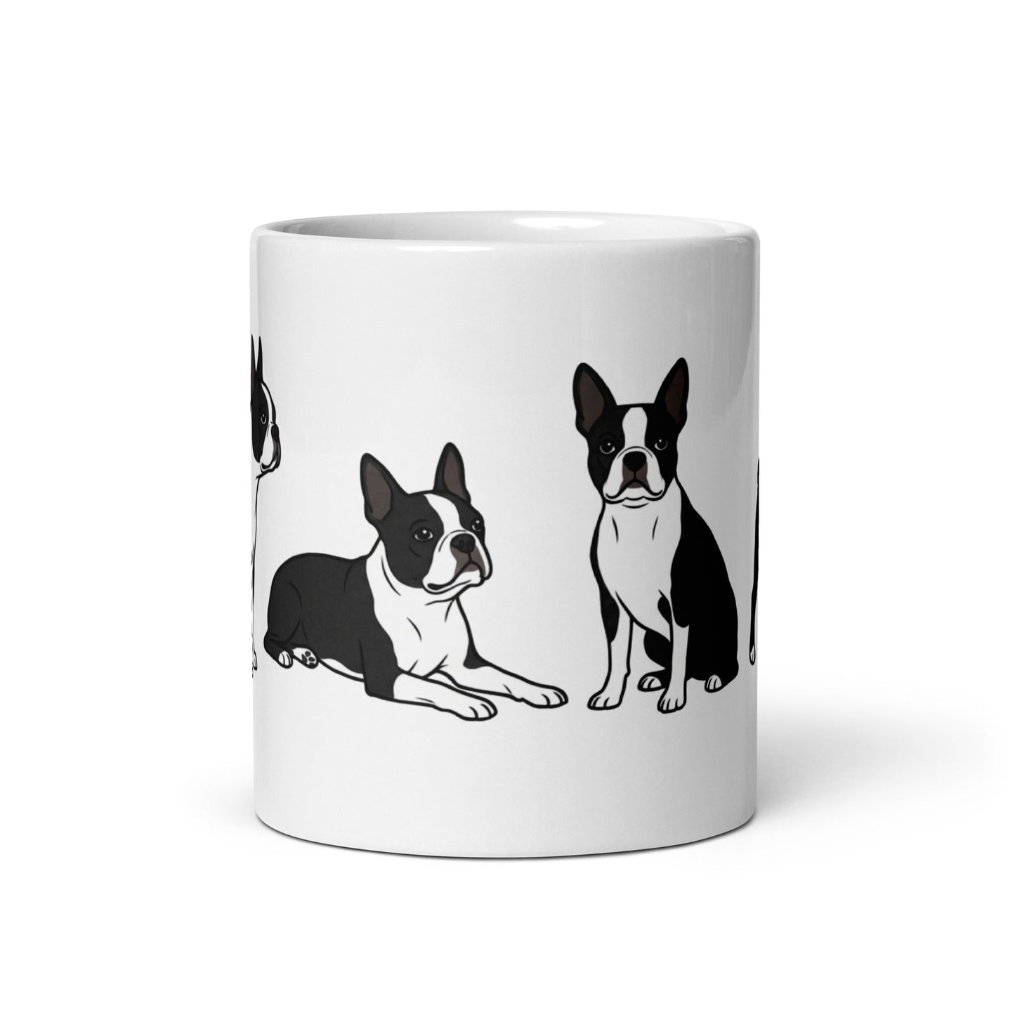 4 Boston Terrier Poses White Glossy Mug .
