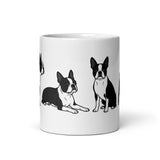 4 Boston Terrier Poses White Glossy Mug .