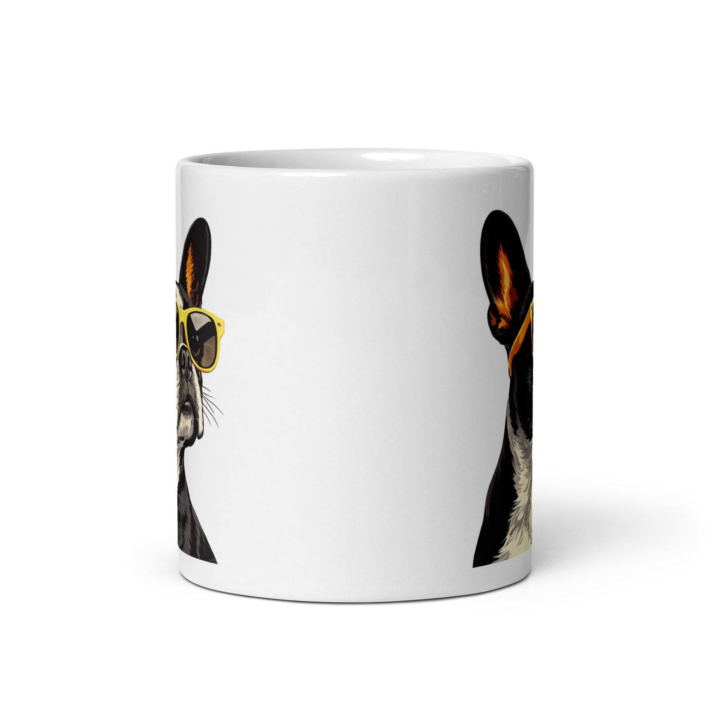 Too Cool Boston Terrier Dog White Glossy Mug .
