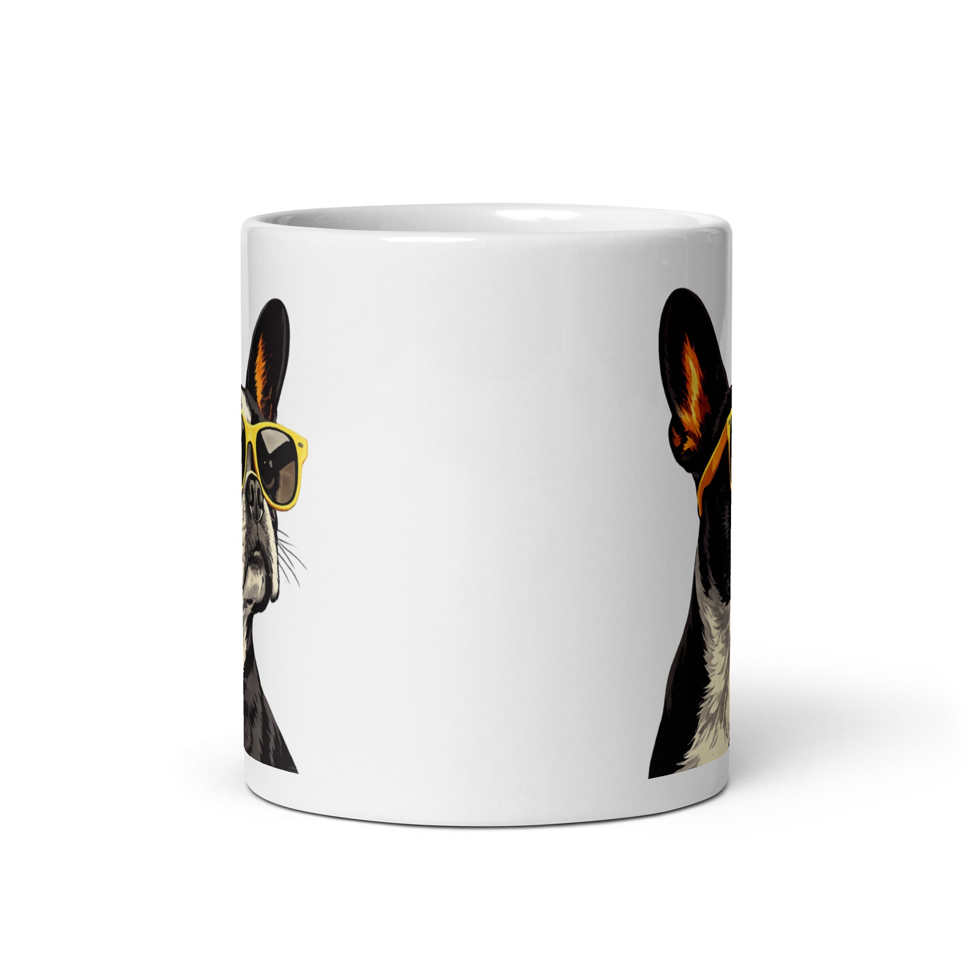 Too Cool Boston Terrier Dog White Glossy Mug .