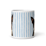 Custom Striped Dog Portrait White Glossy Mug - Watercolor Art Using Photo(s) And Name(s) .