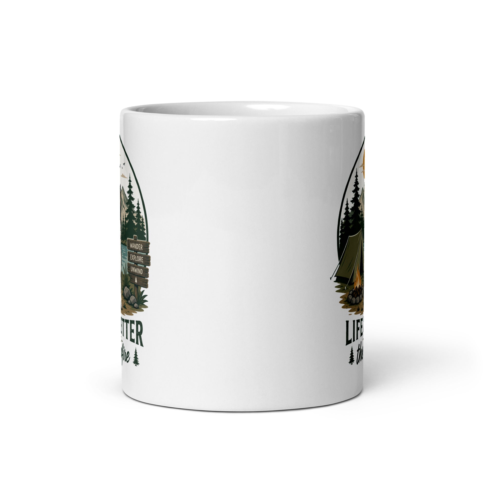 Life Is Better Around the Campfire Boston Terrier Mug, Camping Dog Lover White Glossy Mug .