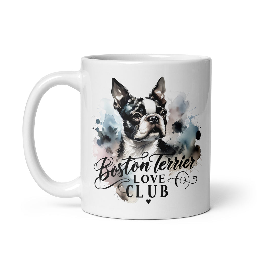 Elegant Watercolor Boston Terrier Art White Glossy Mug - Boston Terrier Love Club