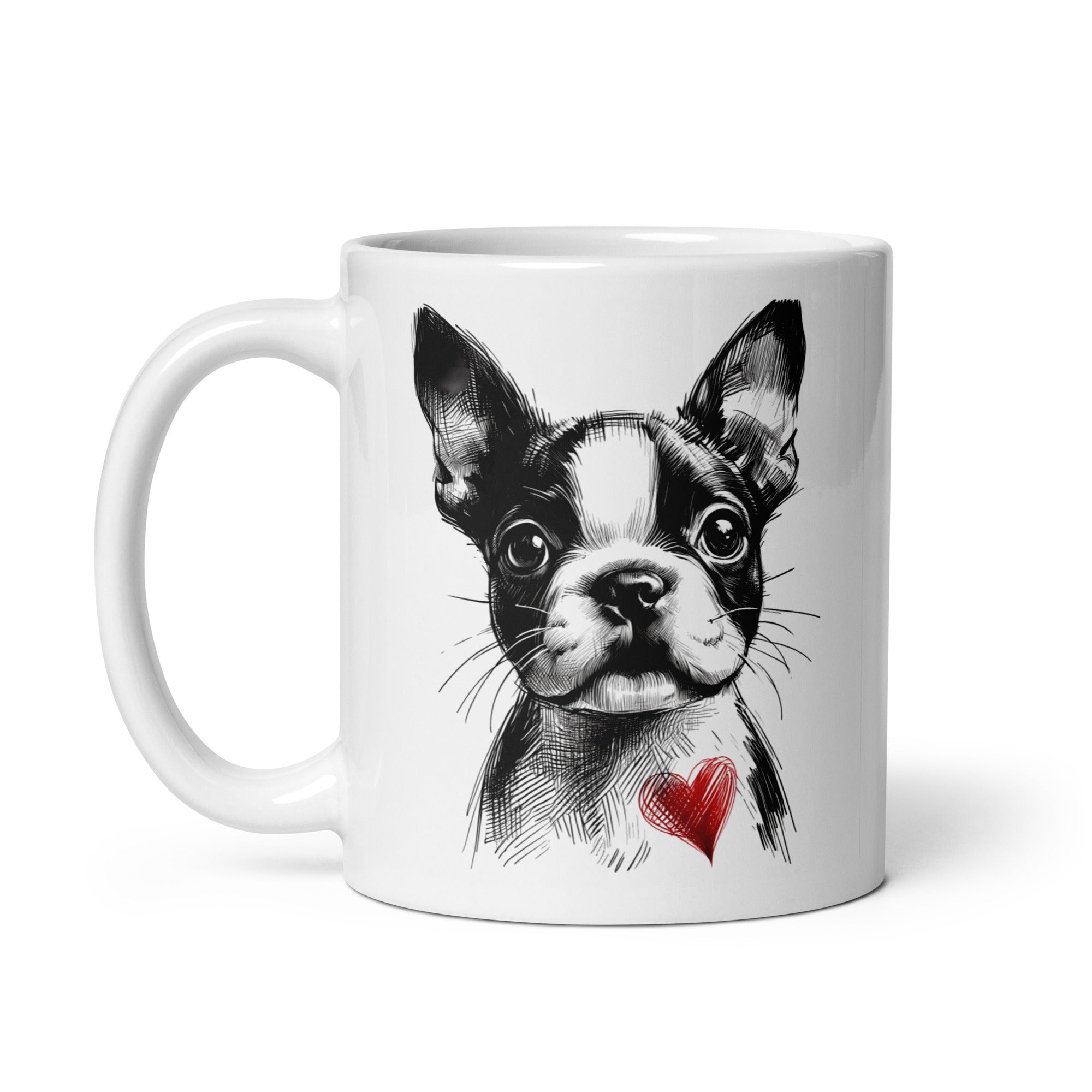Boston Terrier Heart White Glossy Mug