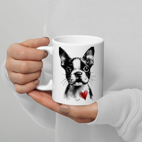 Boston Terrier Heart White Glossy Mug