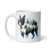 Watercolor Forest Boston Terrier Dog Portrait White Glossy Mug .