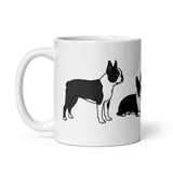 4 Boston Terrier Poses White Glossy Mug .