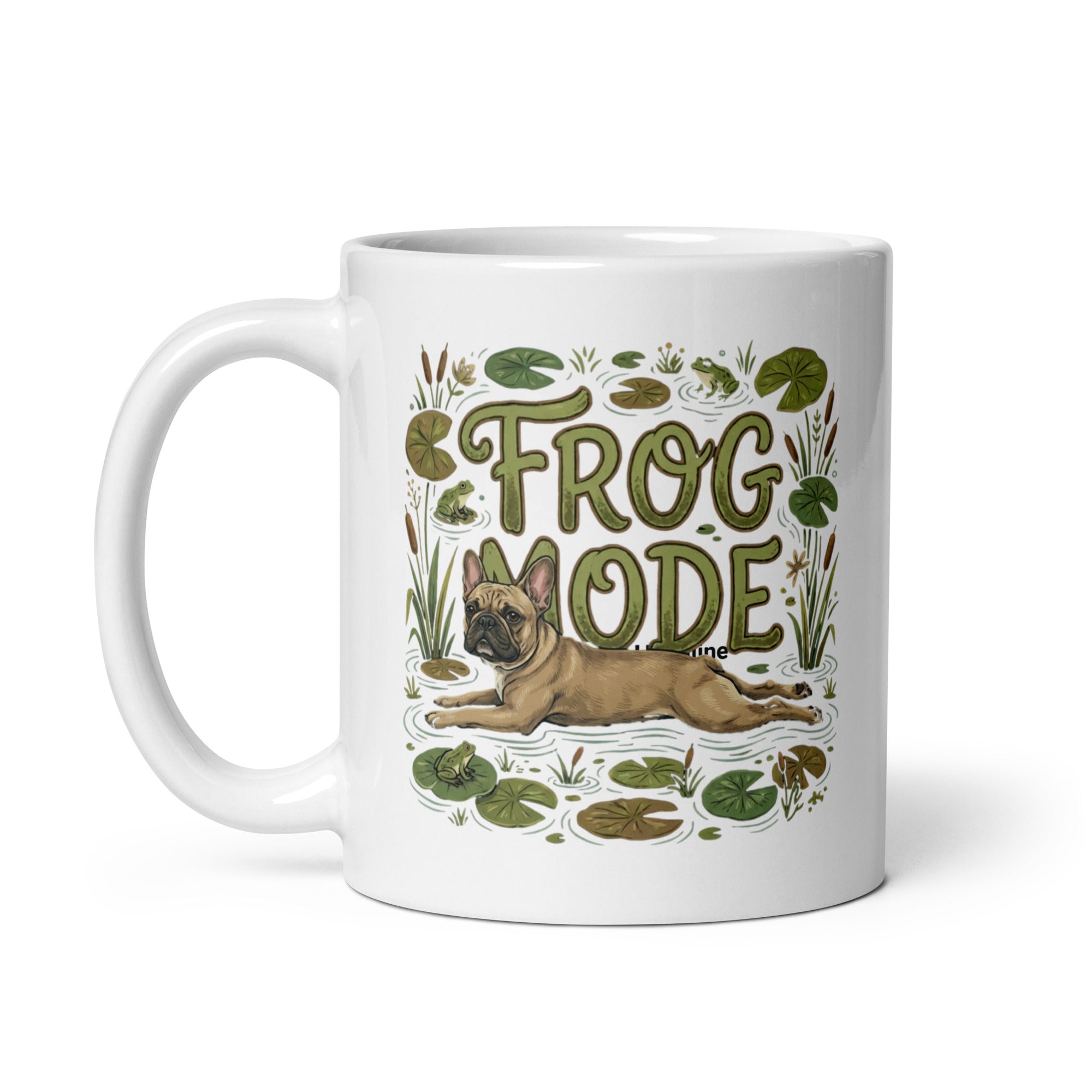 Frog Mode French Bulldog White Glossy Mug .