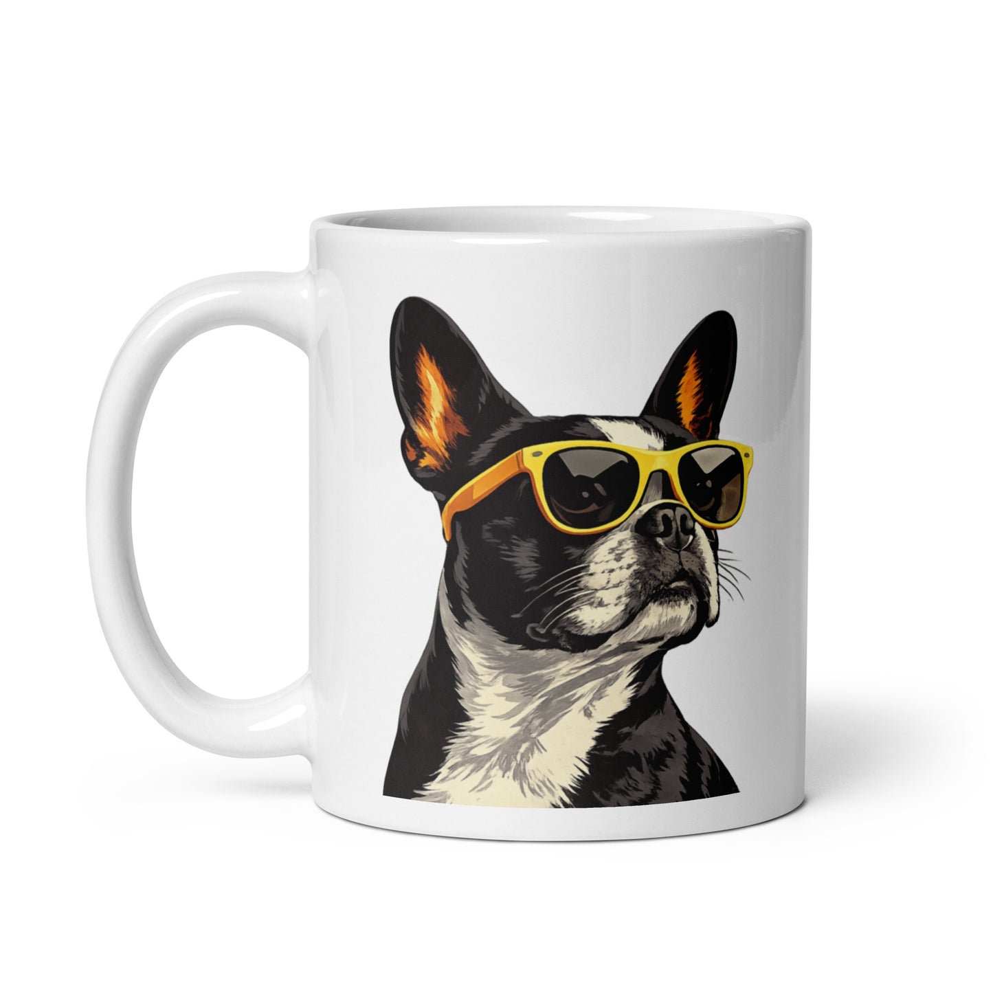 Too Cool Boston Terrier Dog White Glossy Mug .