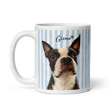 Custom Striped Dog Portrait White Glossy Mug - Watercolor Art Using Photo(s) And Name(s) .