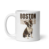 Brindle Boston Terrier Dog White Glossy Mug .