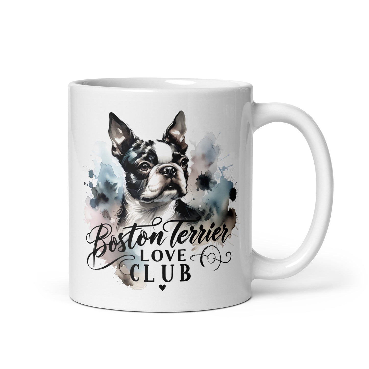 Elegant Watercolor Boston Terrier Art White Glossy Mug - Boston Terrier Love Club