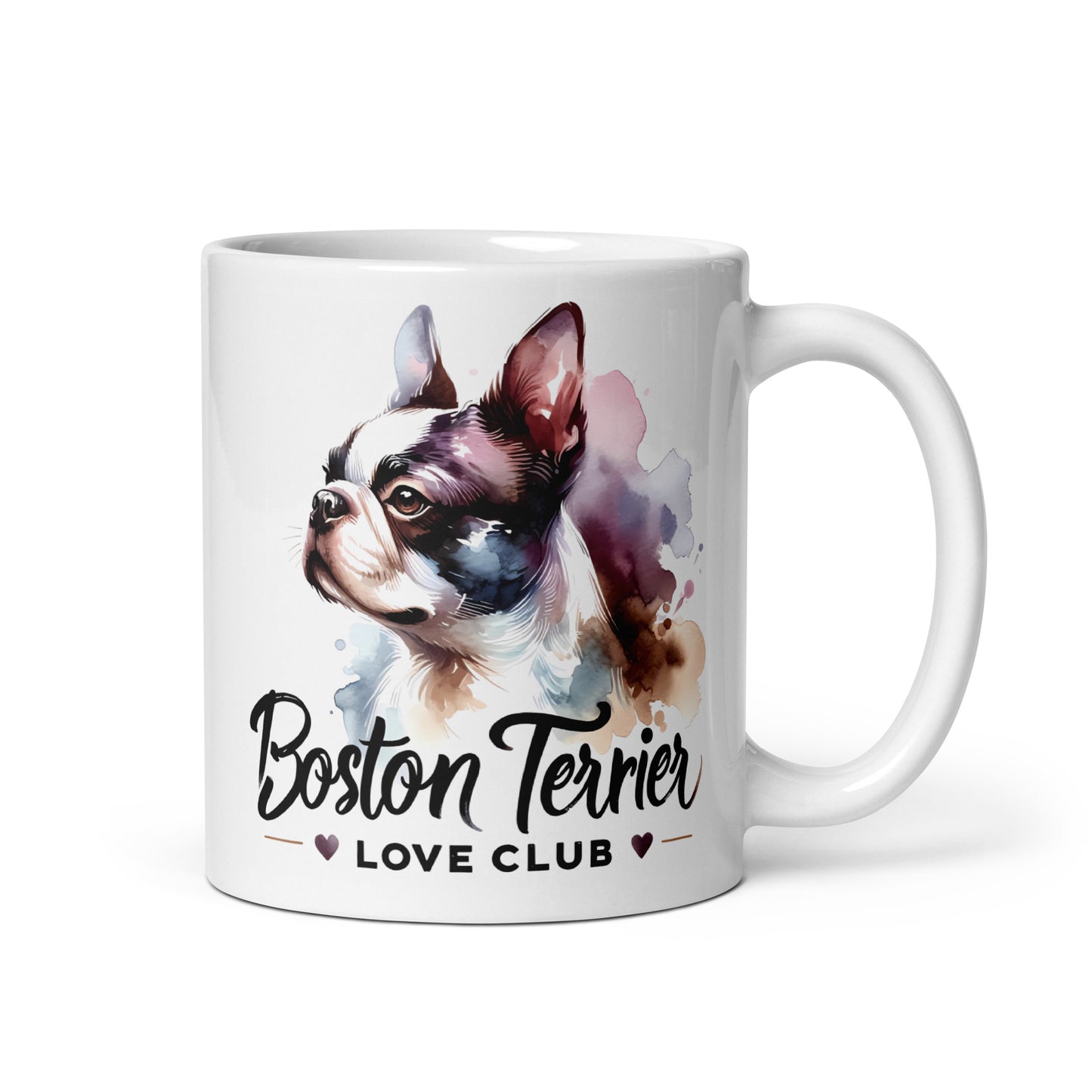 Boston Terrier Love Club - Elegant Watercolor Boston Terrier Art White Glossy Mug
