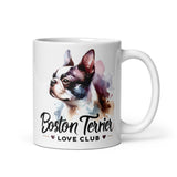 Boston Terrier Love Club - Elegant Watercolor Boston Terrier Art White Glossy Mug