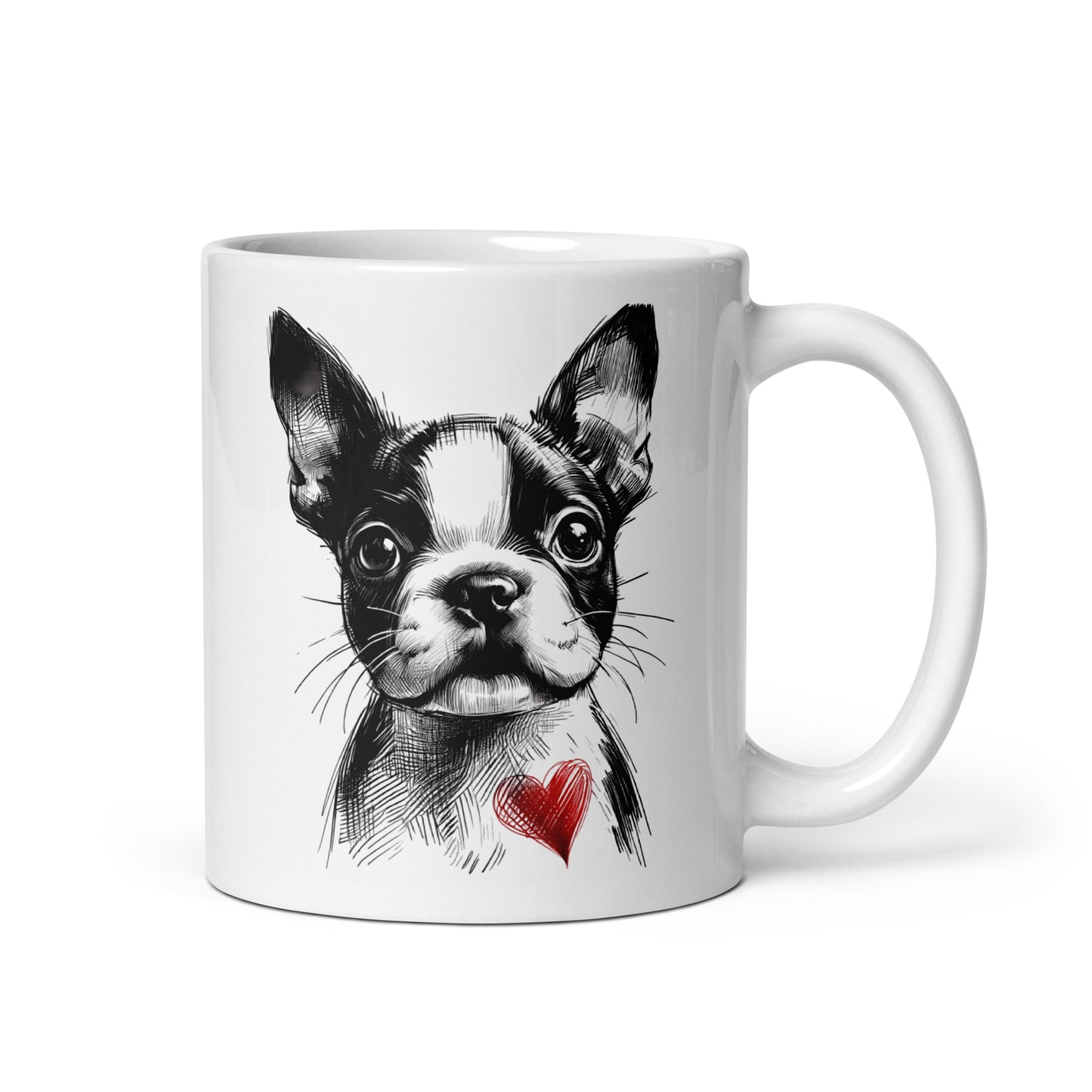 Boston Terrier Heart White Glossy Mug