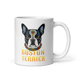 Boston Terrier Dog Sugar Skull White Glossy Mug . 11 oz