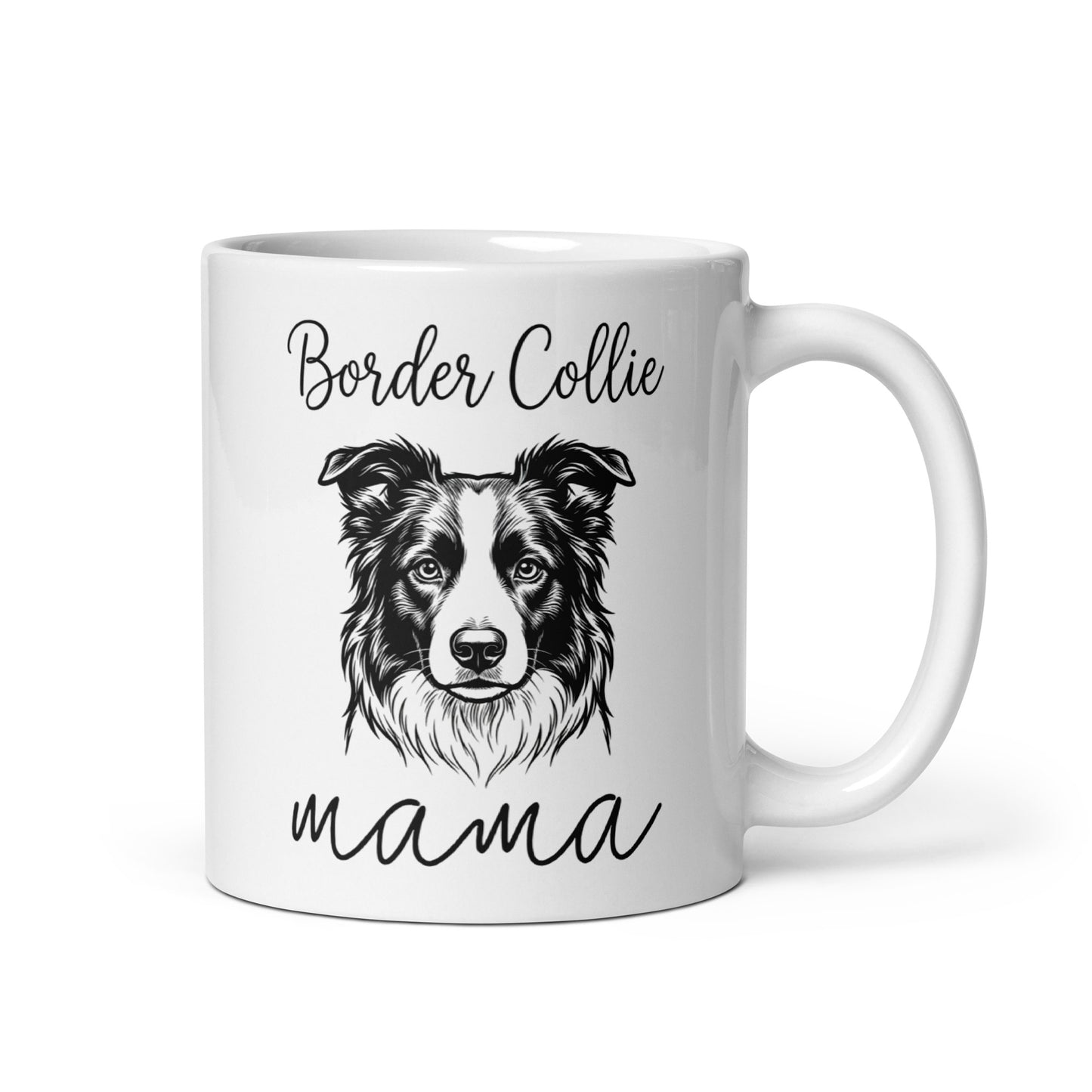 Border Collie Mama Mode White Glossy Mug . 11 oz