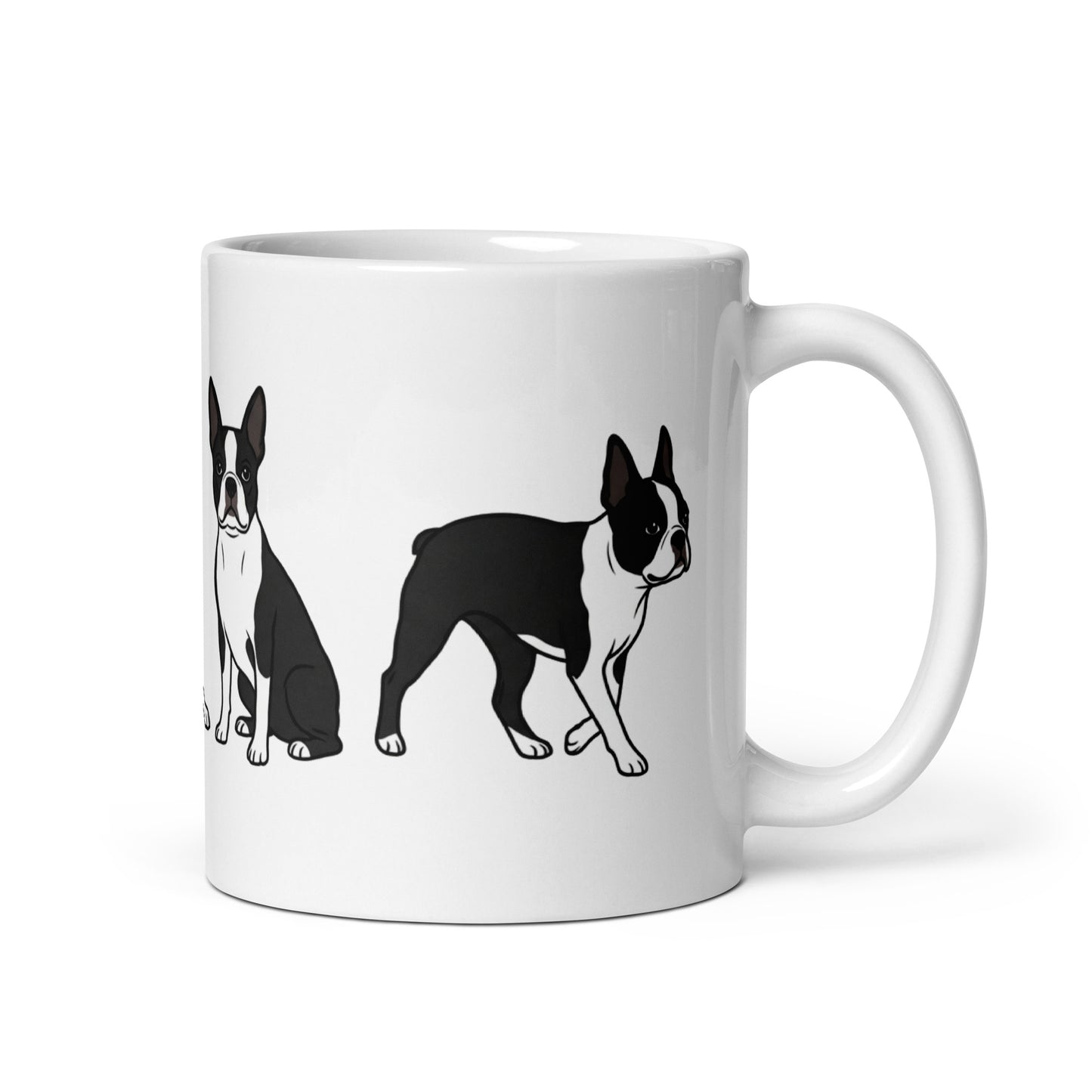 4 Boston Terrier Poses White Glossy Mug . 11 oz
