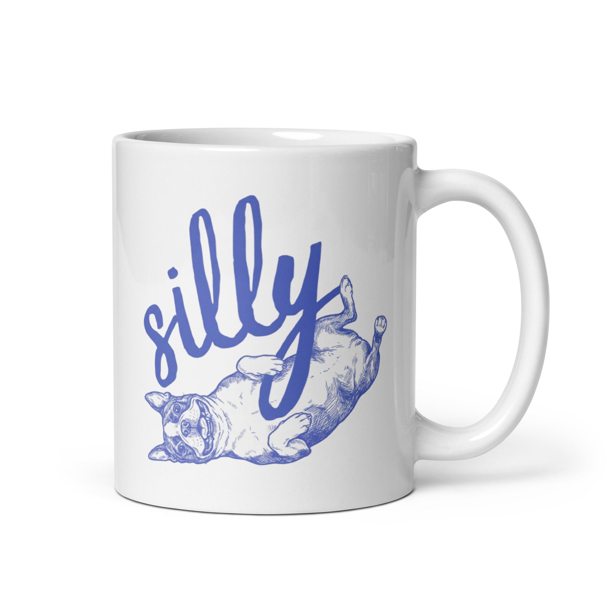 Silly Boston Terrier Dog Upside Down White Glossy Mug . 11 oz