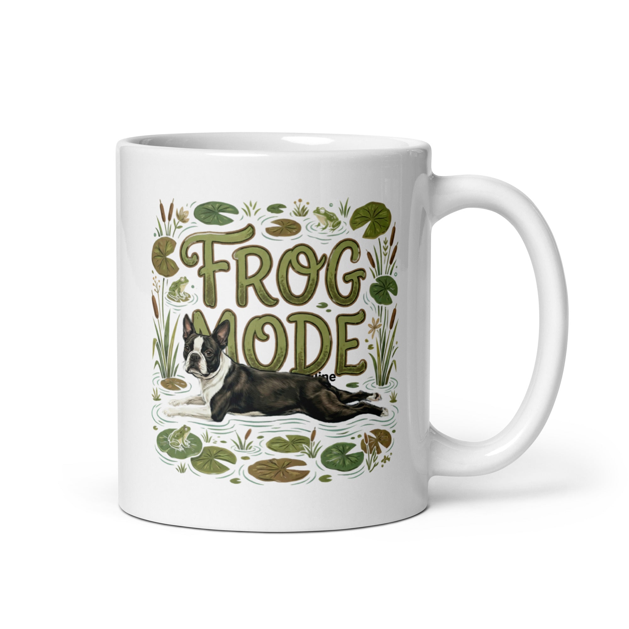 Frog Mode Boston Terrier Dog White Glossy Mug . 11 oz