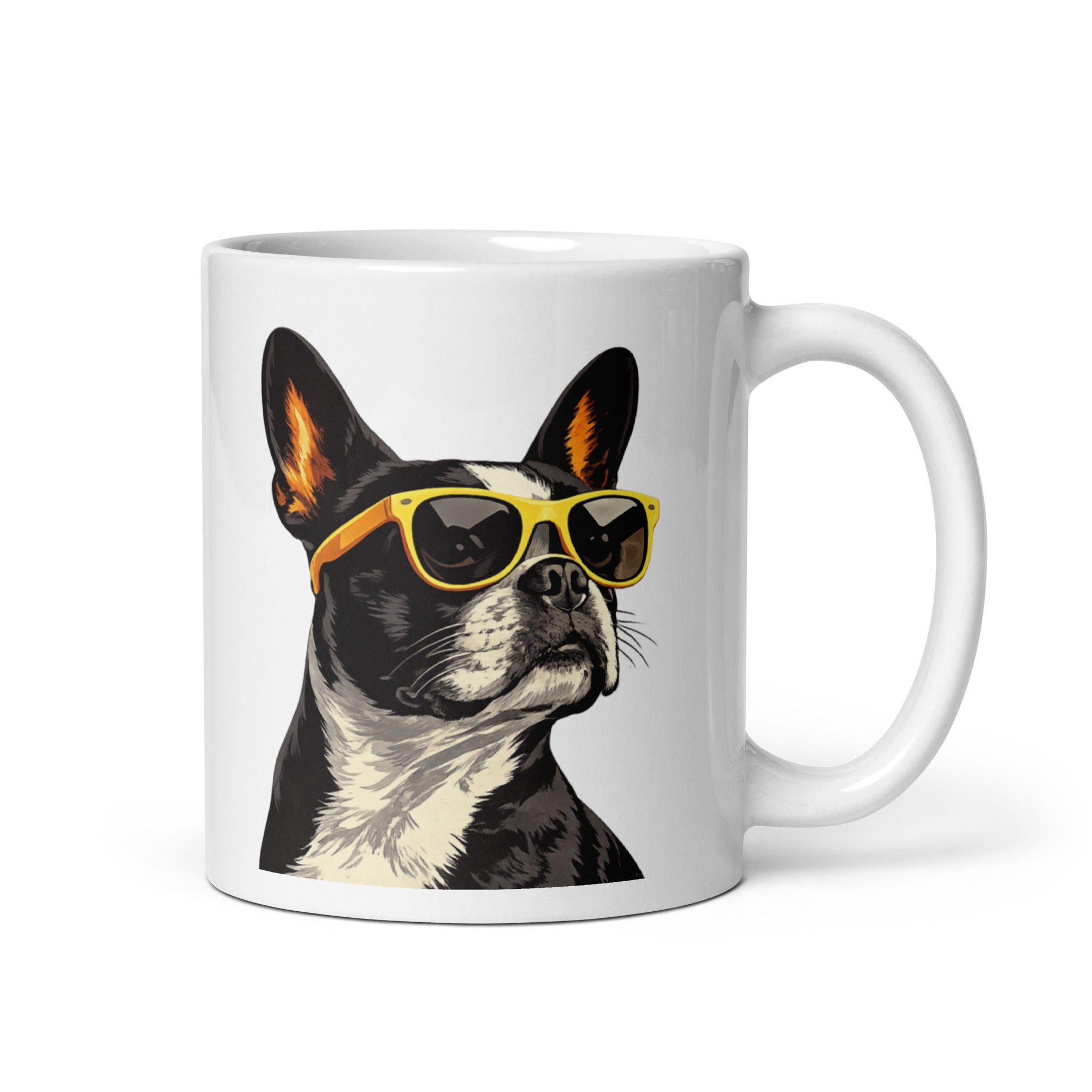 Too Cool Boston Terrier Dog White Glossy Mug . 11 oz