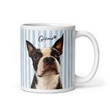 Custom Striped Dog Portrait White Glossy Mug - Watercolor Art Using Photo(s) And Name(s) . 11 oz