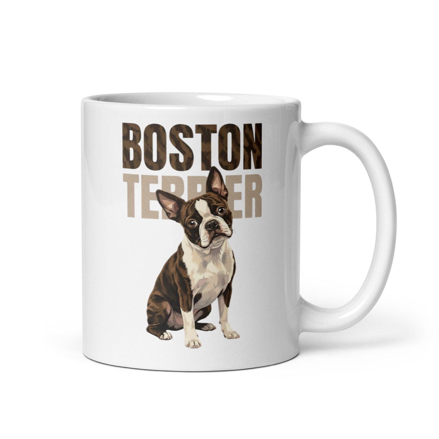 Brindle Boston Terrier Dog White Glossy Mug . 11 oz