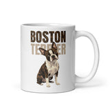 Brindle Boston Terrier Dog White Glossy Mug . 11 oz