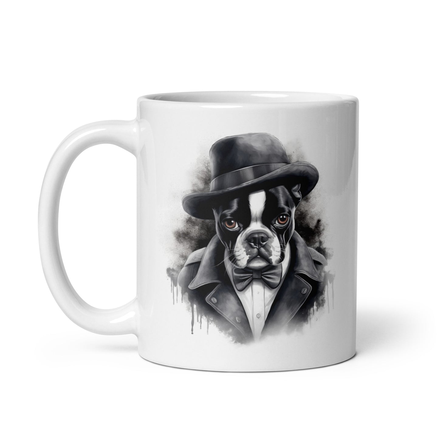 Boston Terrier Gentleman on White Glossy Mug