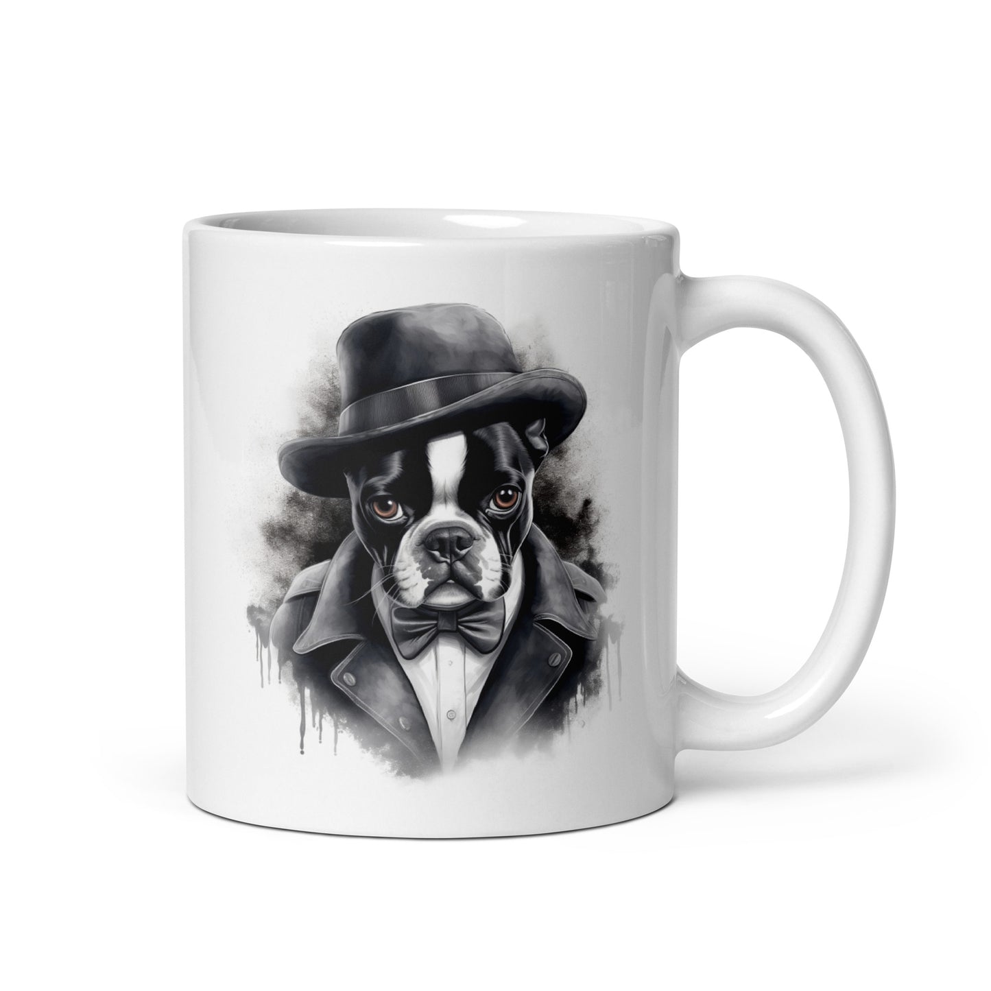 Boston Terrier Gentleman on White Glossy Mug