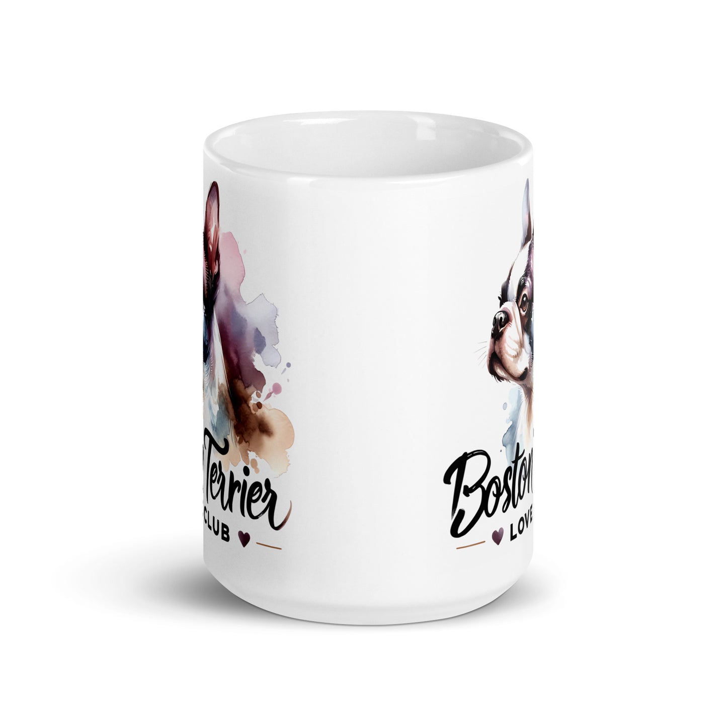 Boston Terrier Love Club - Elegant Watercolor Boston Terrier Art White Glossy Mug