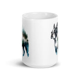 Watercolor Forest Boston Terrier Dog Portrait White Glossy Mug .