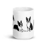 4 Boston Terrier Poses White Glossy Mug .