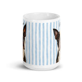 Custom Striped Dog Portrait White Glossy Mug - Watercolor Art Using Photo(s) And Name(s) .