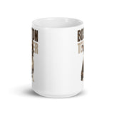 Brindle Boston Terrier Dog White Glossy Mug .