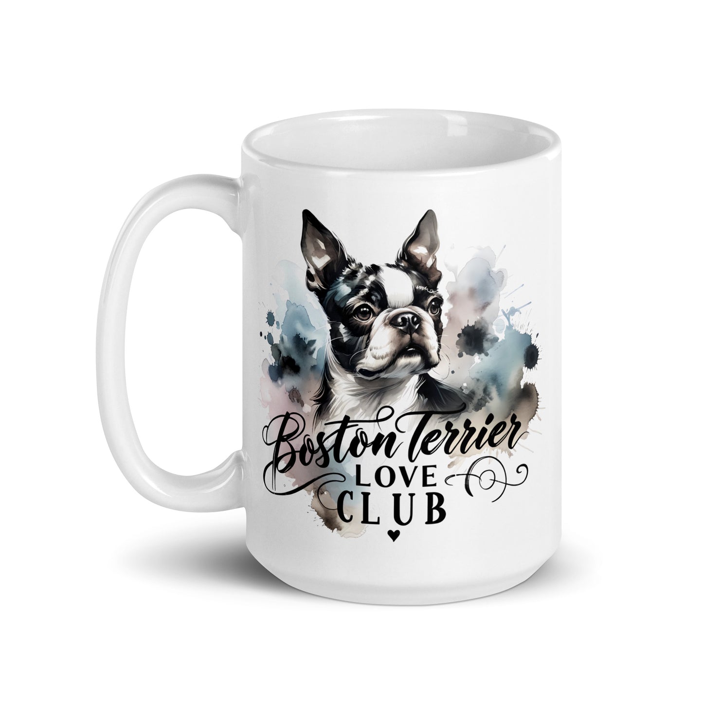 Elegant Watercolor Boston Terrier Art White Glossy Mug - Boston Terrier Love Club