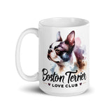 Boston Terrier Love Club - Elegant Watercolor Boston Terrier Art White Glossy Mug